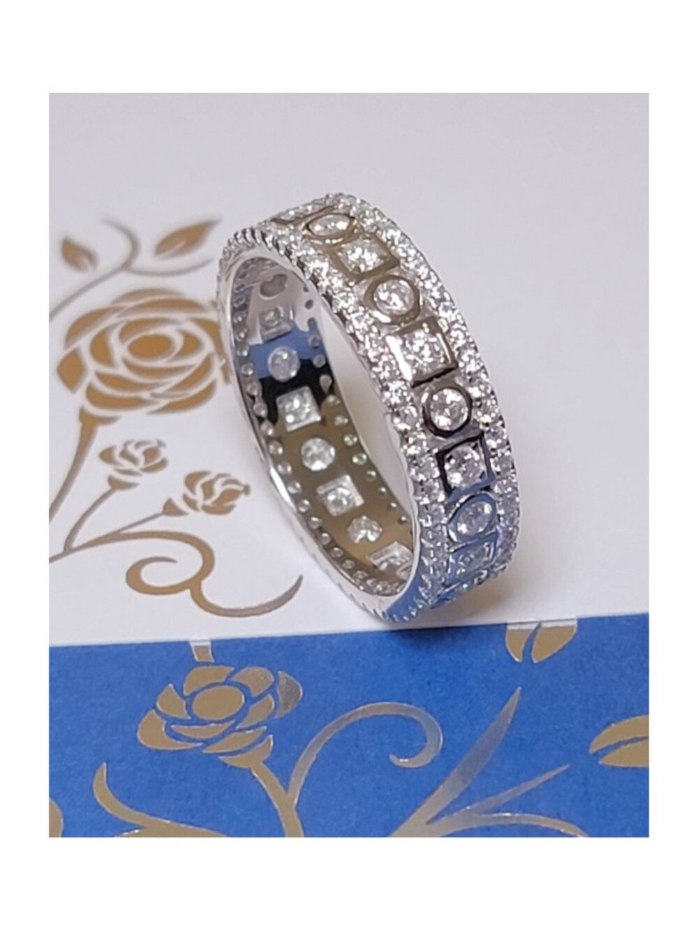 Moissanite Eternity Band Ring Size 9 White Gold Plated Sterling Silver NWT